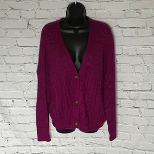 Splendid Magenta Cable Knit Cardigan